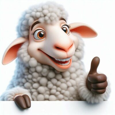 Presentatiehelden schaap met dikke duim